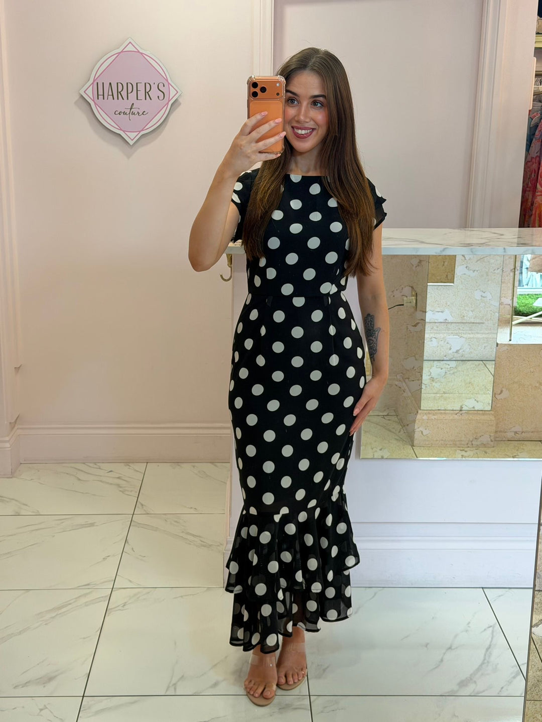 Roxy Boat Neck Frill Midi Black Spot