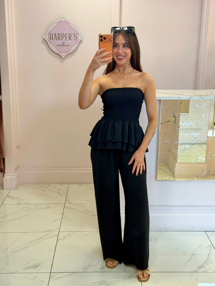 Bianca Black Bandeau Top &amp; Trousers Co Ord