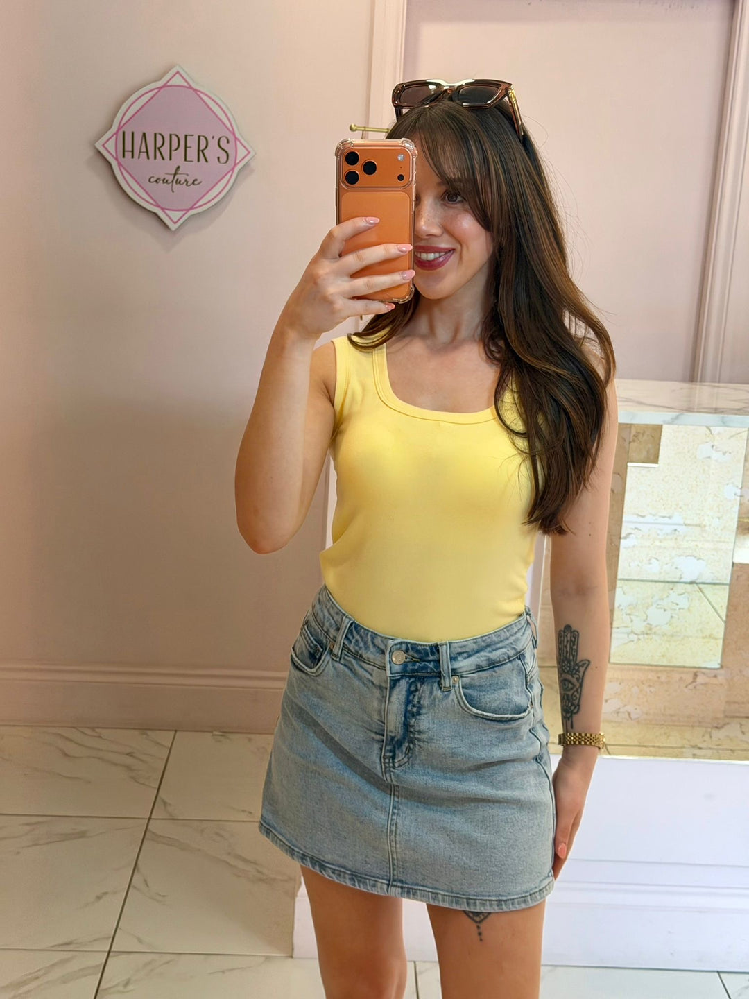 Dania High Waist Denim Skort