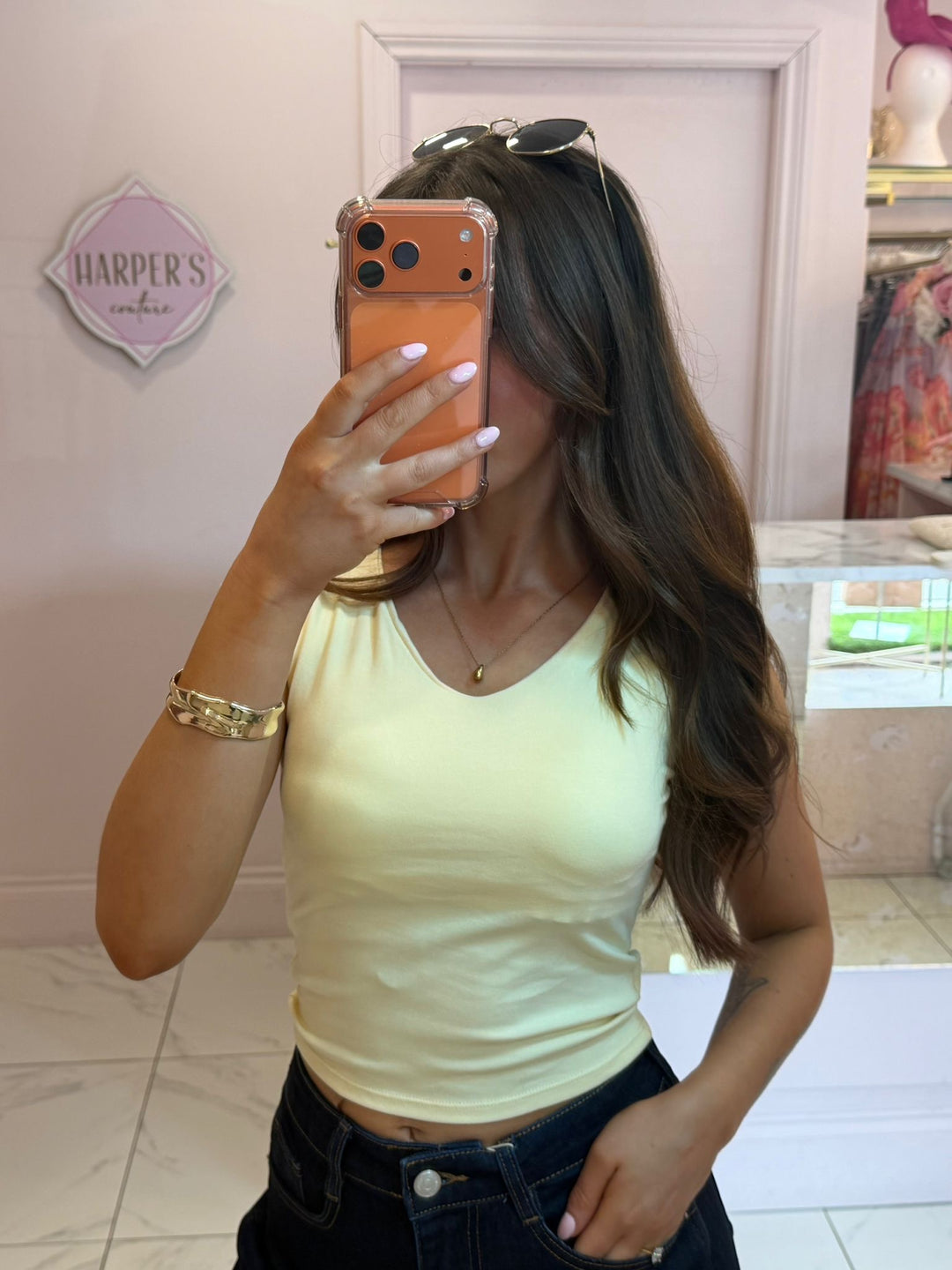 Loretta V Neck Cup Insert Short Sleeve Top