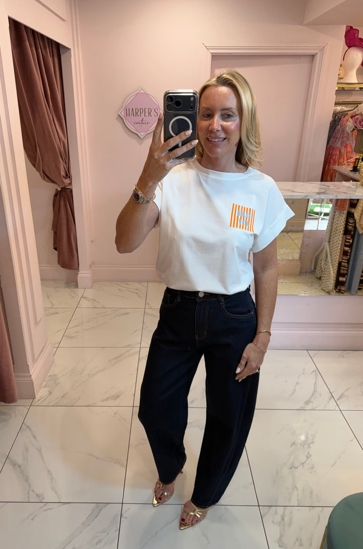 Harper White Print Sleeve T-Shirt