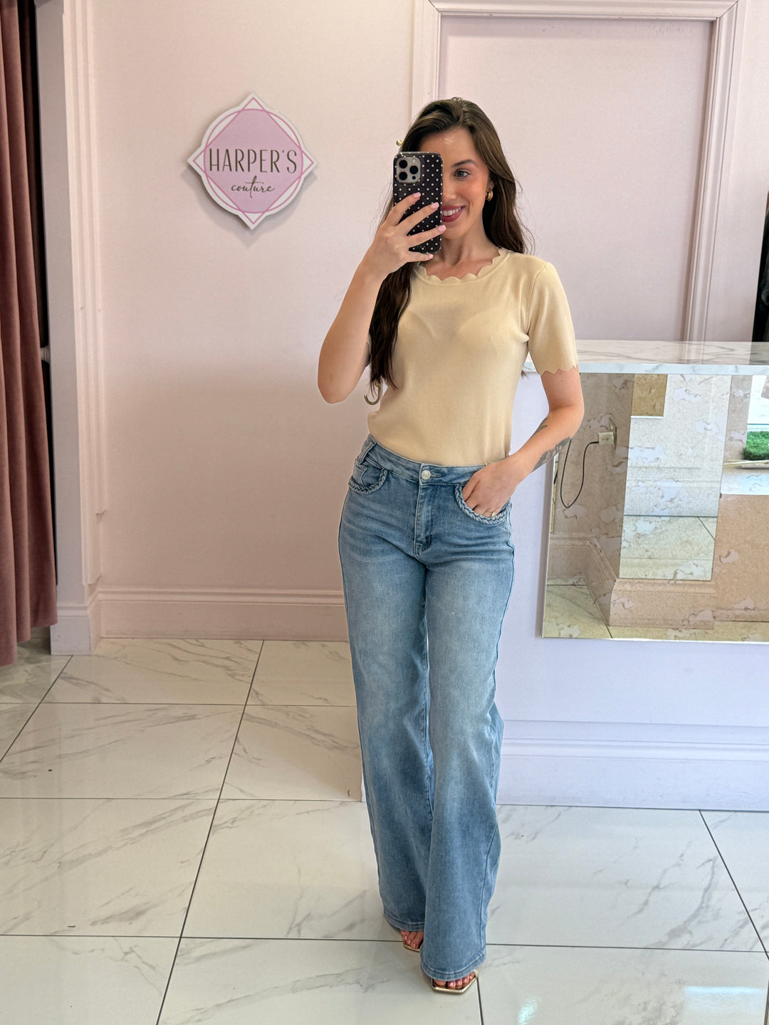 Pia Scallop Edge Fine Knit Top