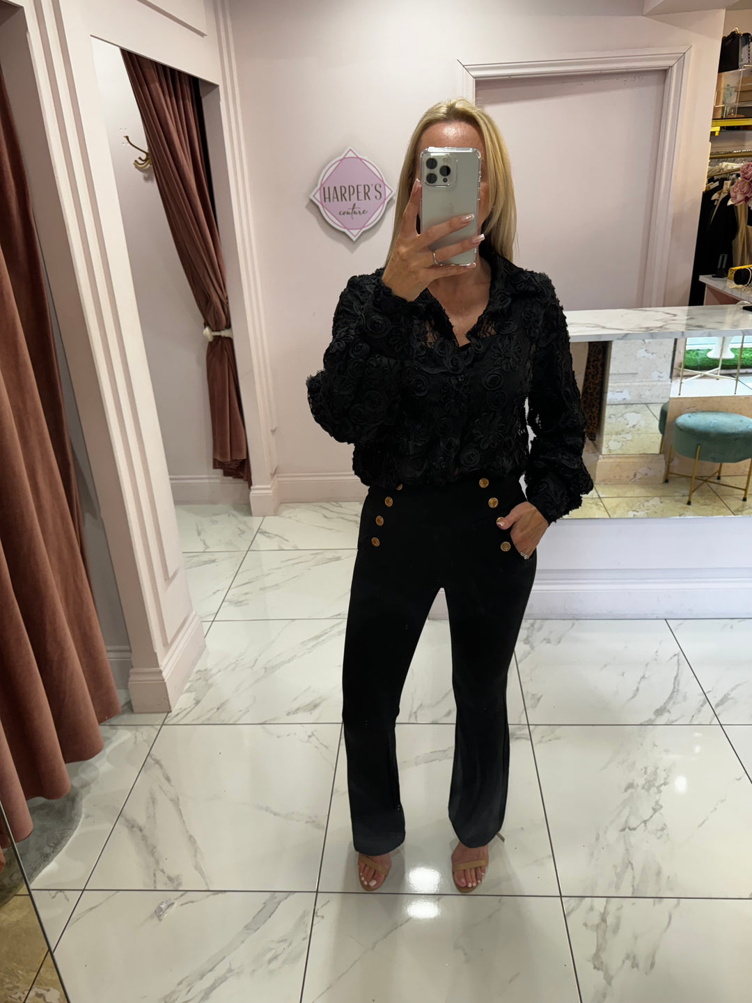 Kyrie Black Gold Button Trousers