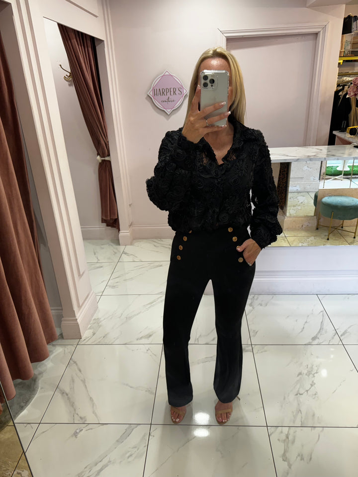 Kyrie Black Gold Button Trousers