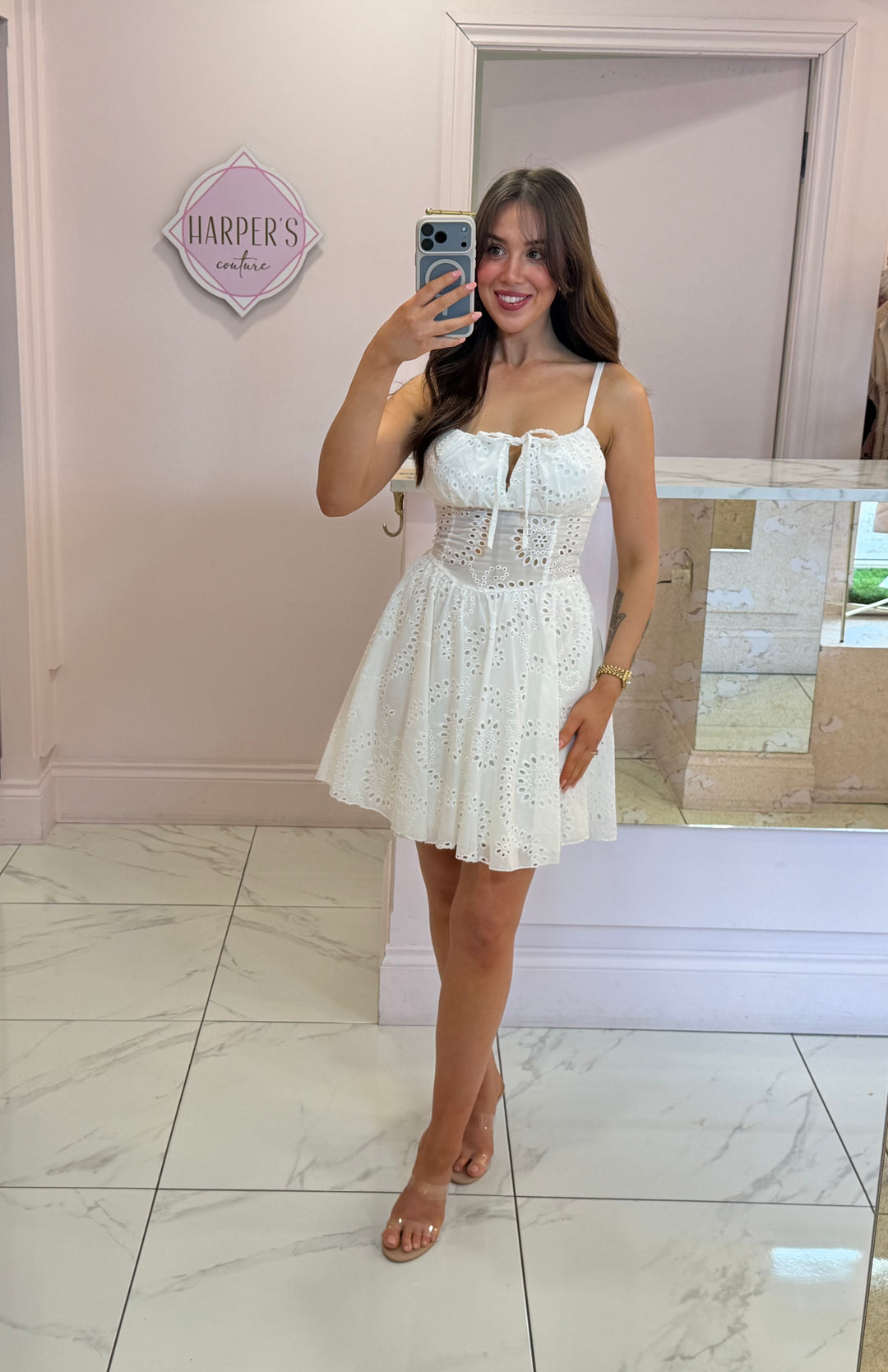 Drew White Broderie Anglais Dress
