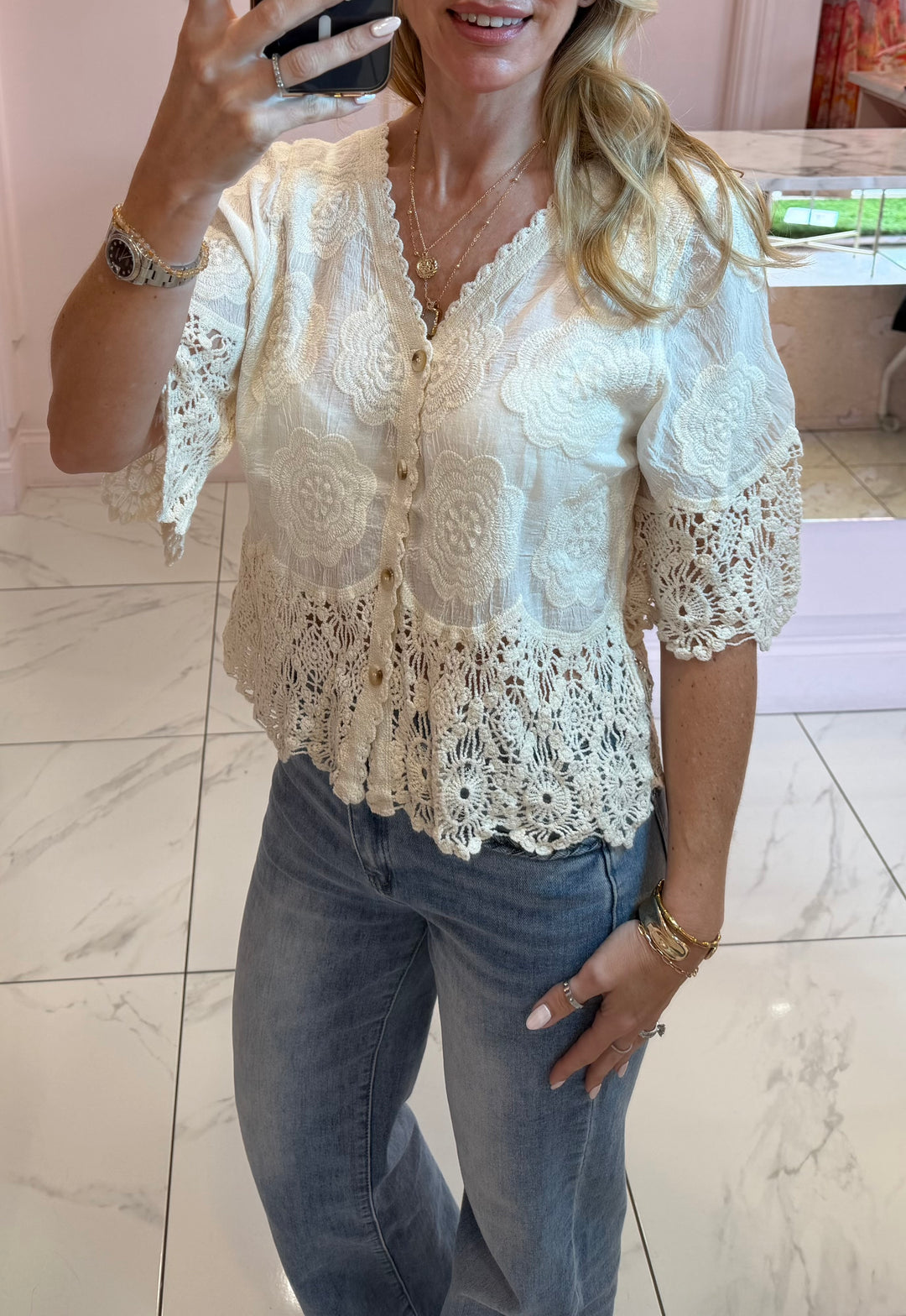 Ada Cream Crochet Top Cardigan