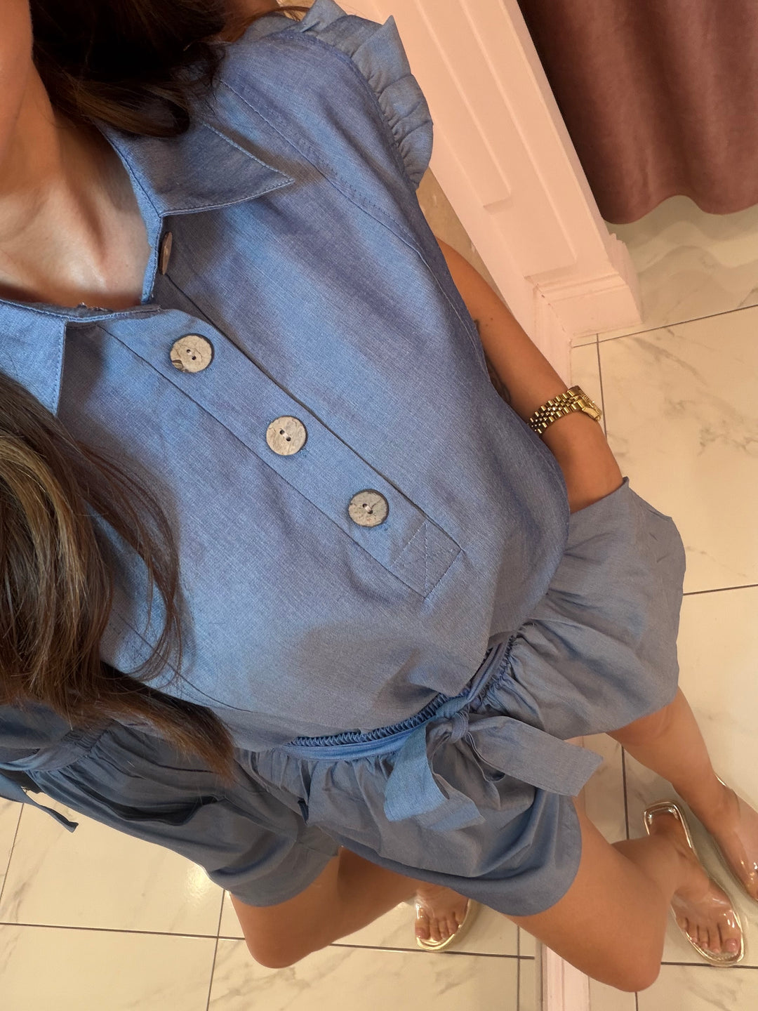 Monica Soft Denim Look Short Co Ord Set