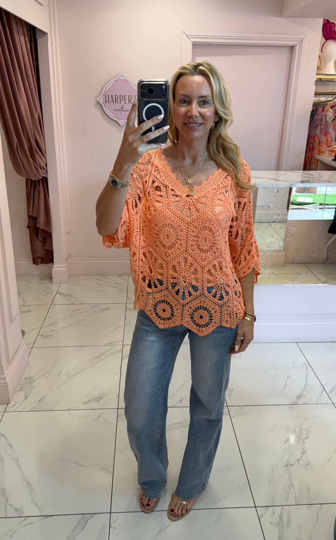 Esme Coral Crochet Top