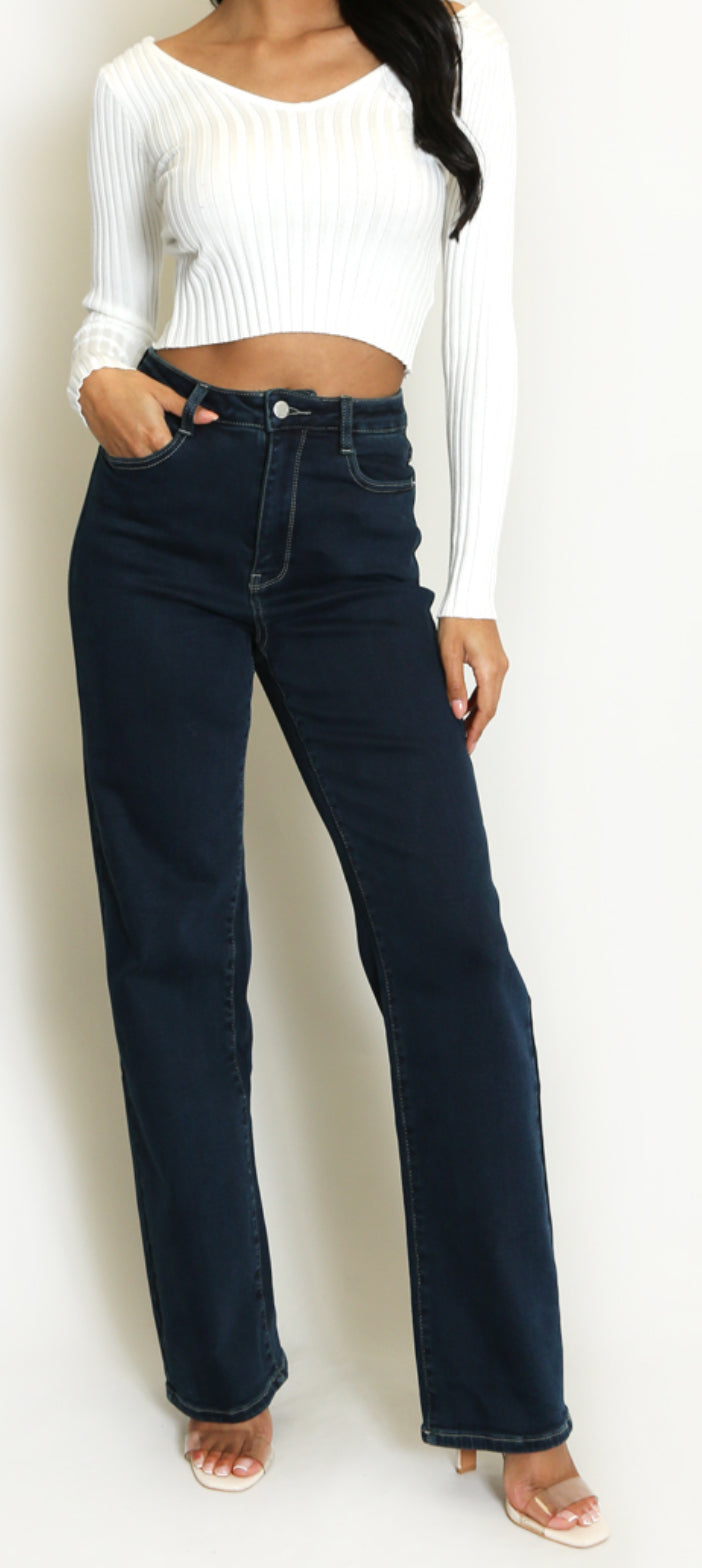 Odette Dark Denim Straight Fit Stretch Jeans