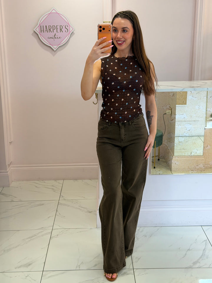 Suzie Chocolate Spot Mesh Top