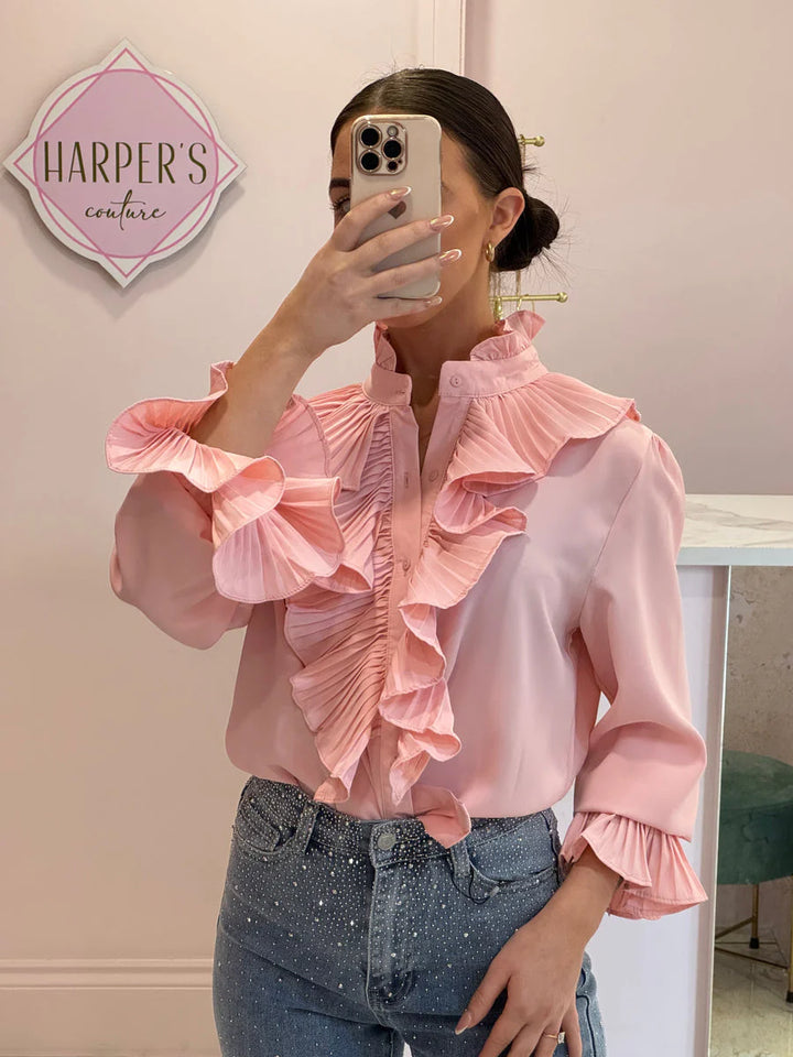 Ella Ruffle Front &amp; Cuff Detail Blouse
