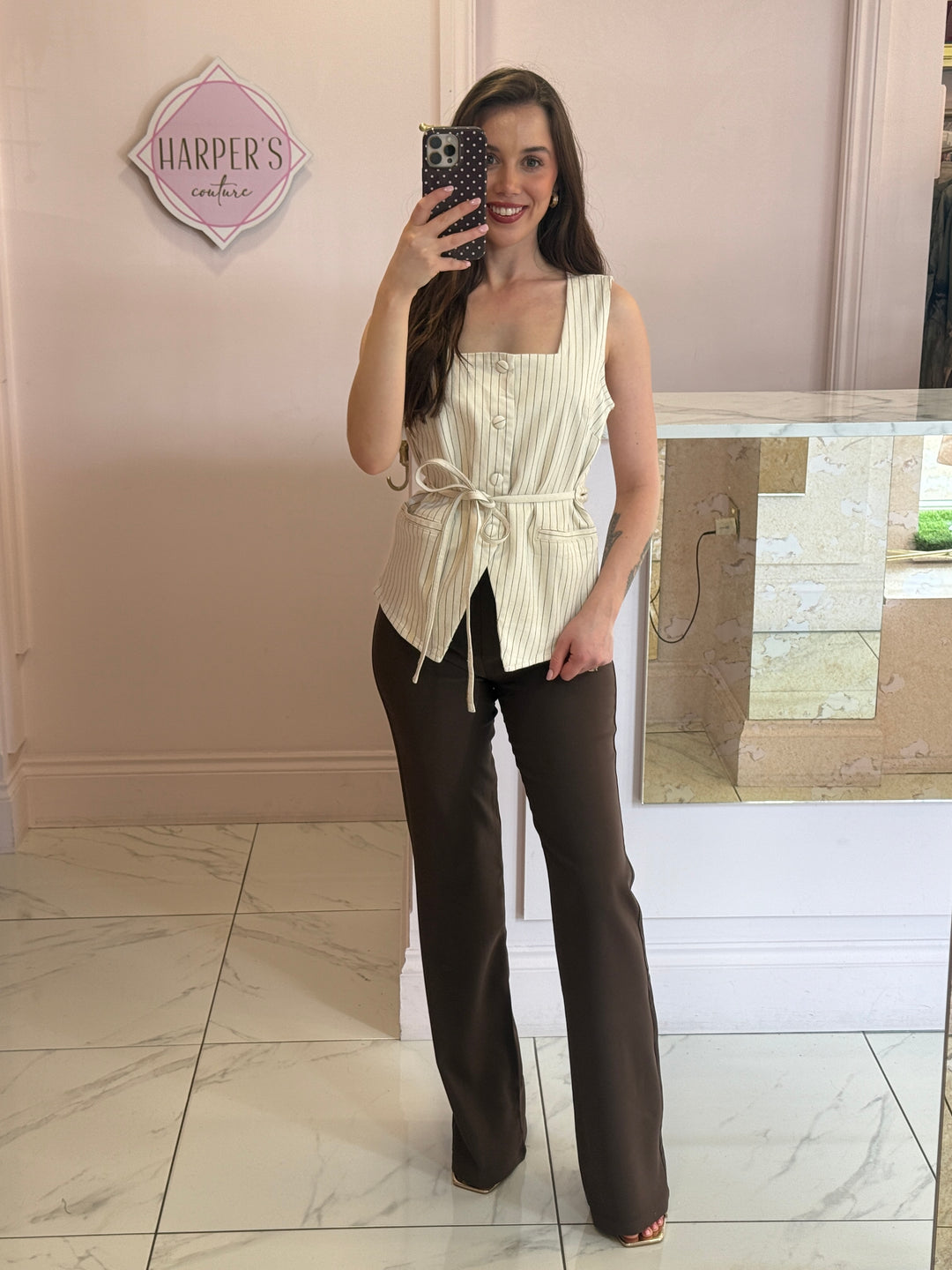 Matilda Striped Detail Waistcoat With Detachable Tie Belt