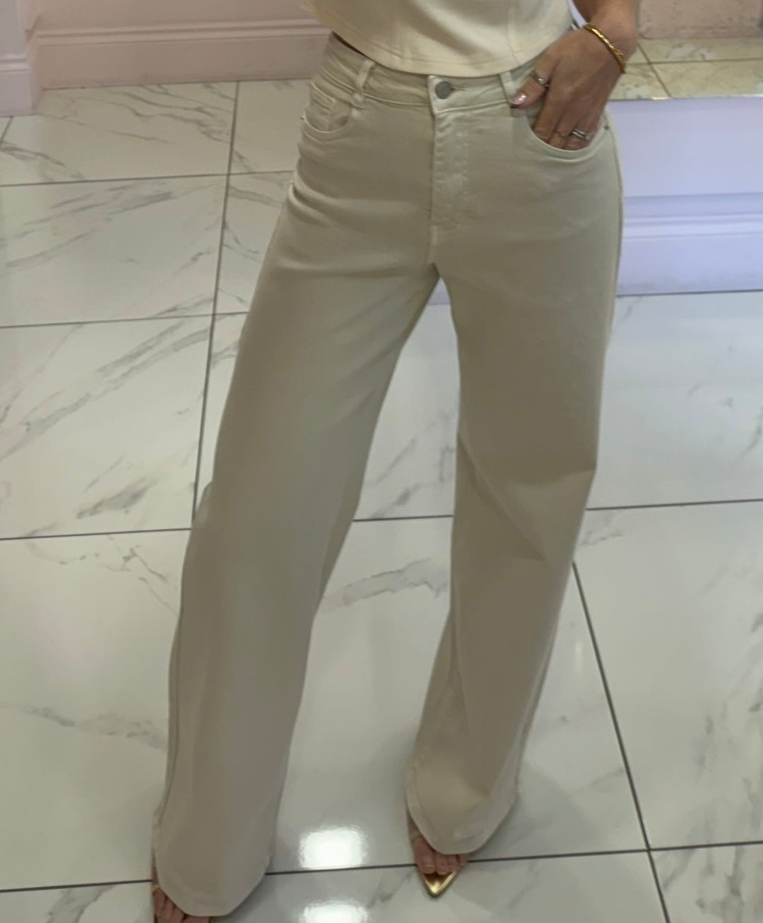 Bailey Beige Dad Fit Stretch Jeans