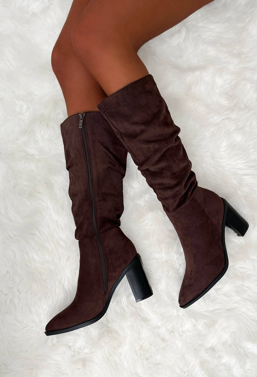 Erin Slouch Block Heel Brown Boots