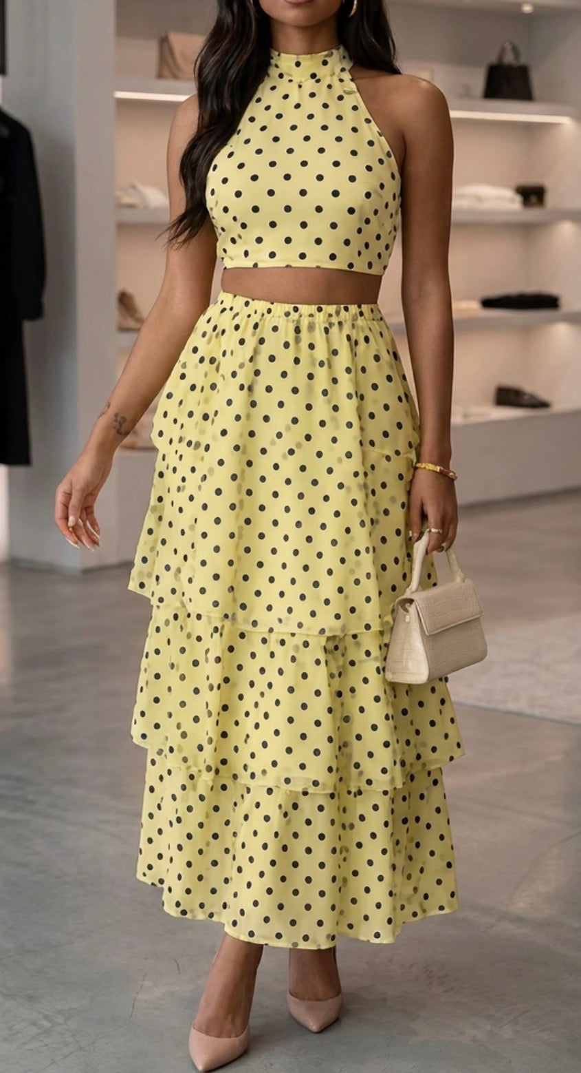 Laura Polka Dot Tiered Skirt &amp; Top CoOrd