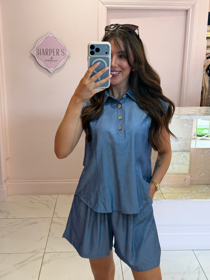Monica Soft Denim Look Short Co Ord Set