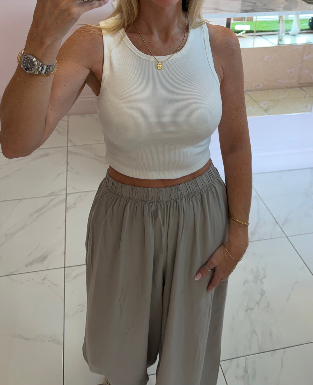 Bells Basic Cropped Ribbed Vest Top