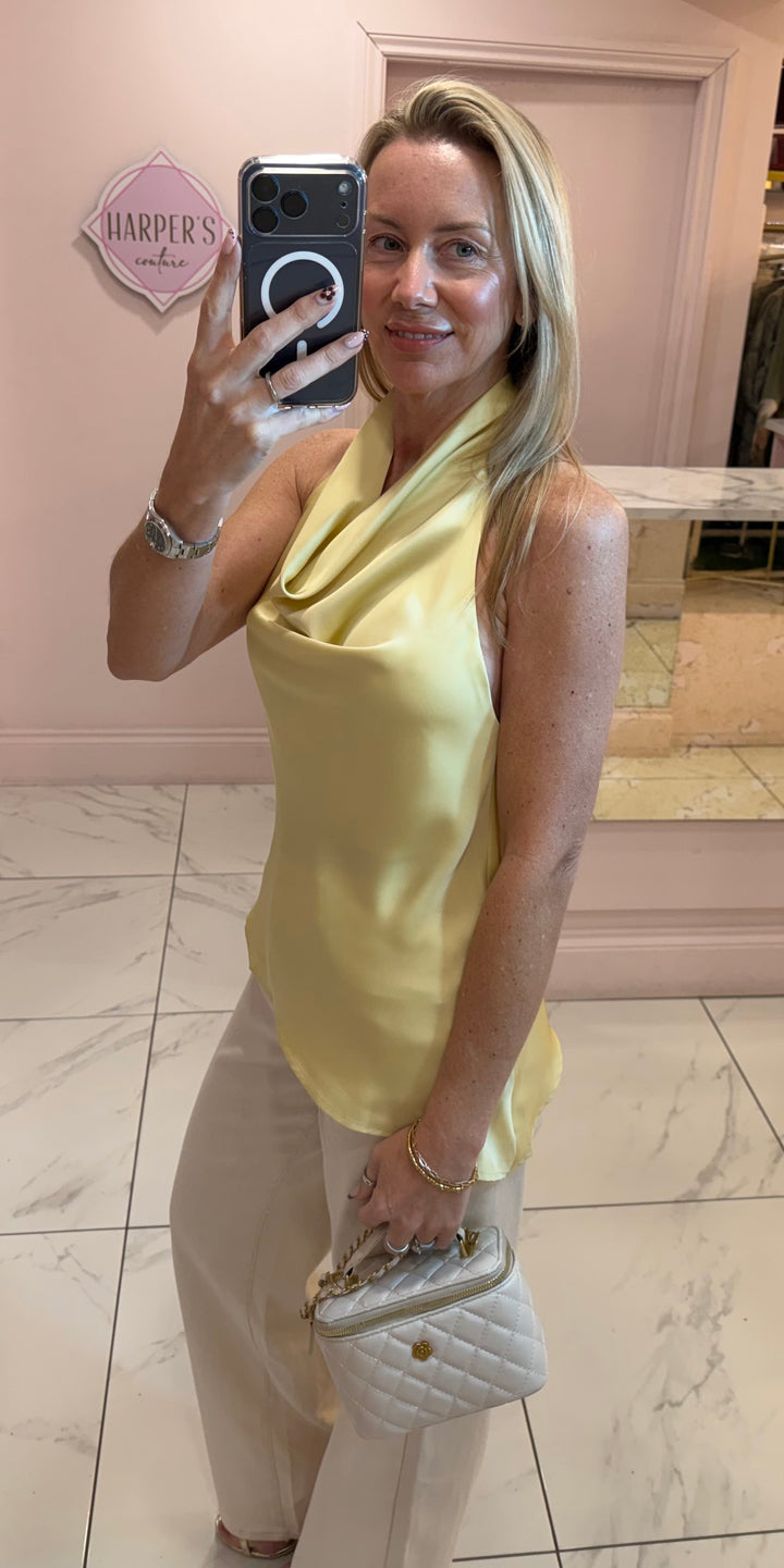 Sienna Satin Asymmetric Halter Neck Top