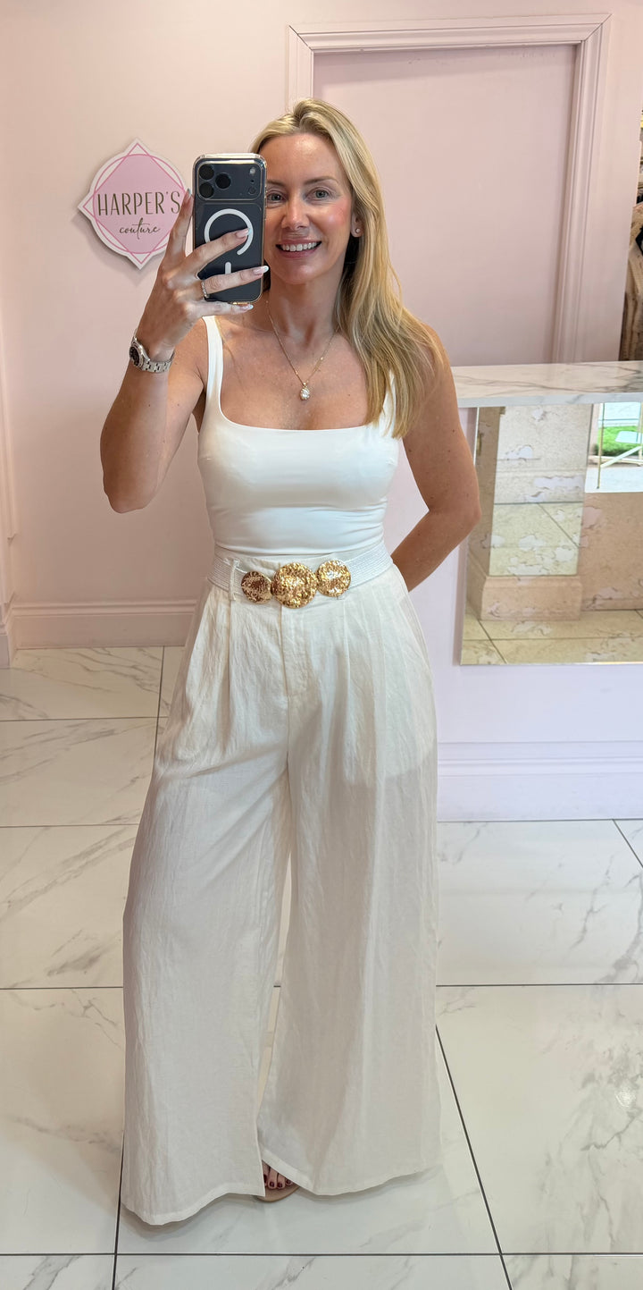 Isla Linen Look Wide Leg Belted Trousers