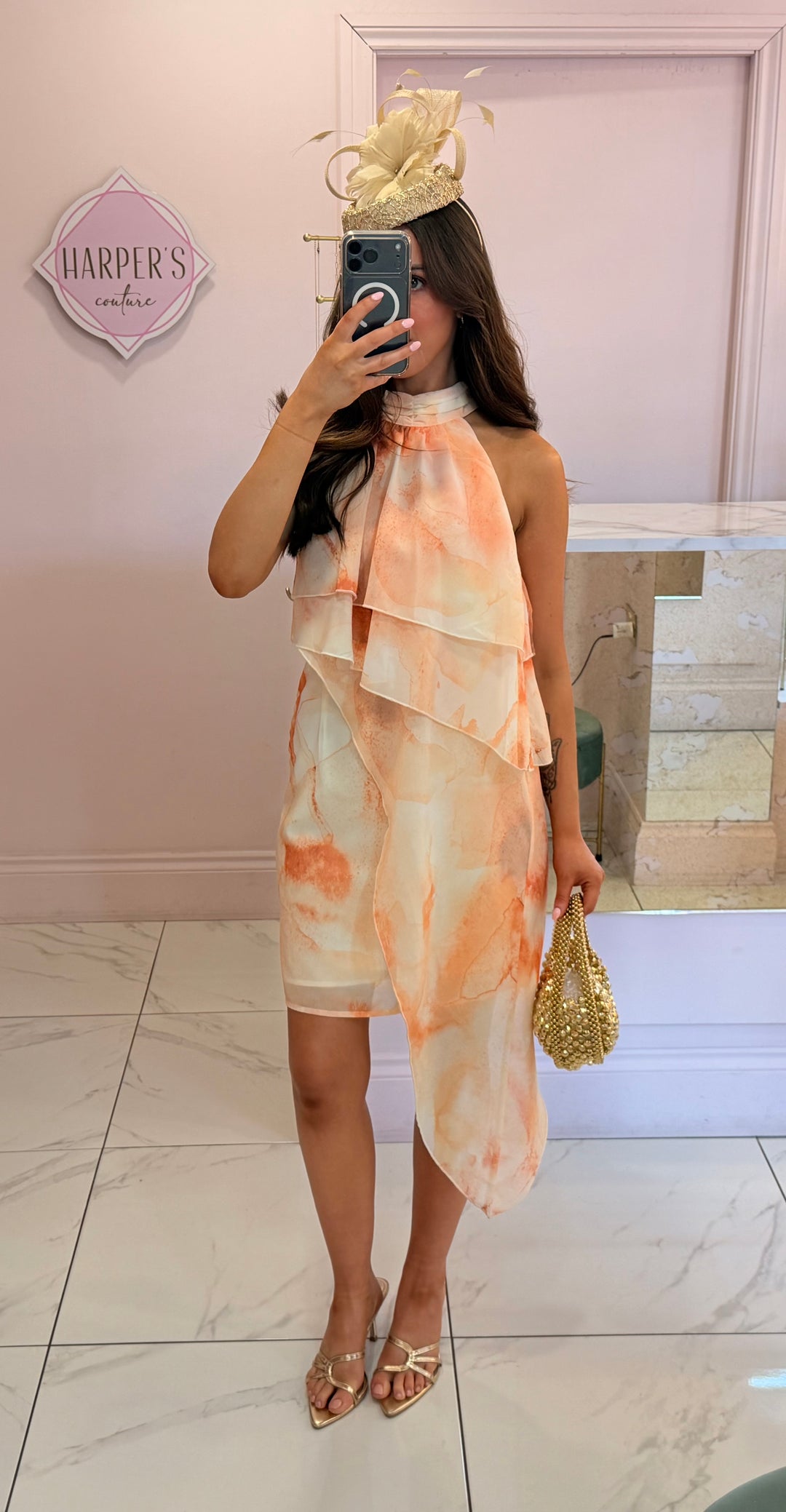 Neama Peach Layered Asymmetrical Dress