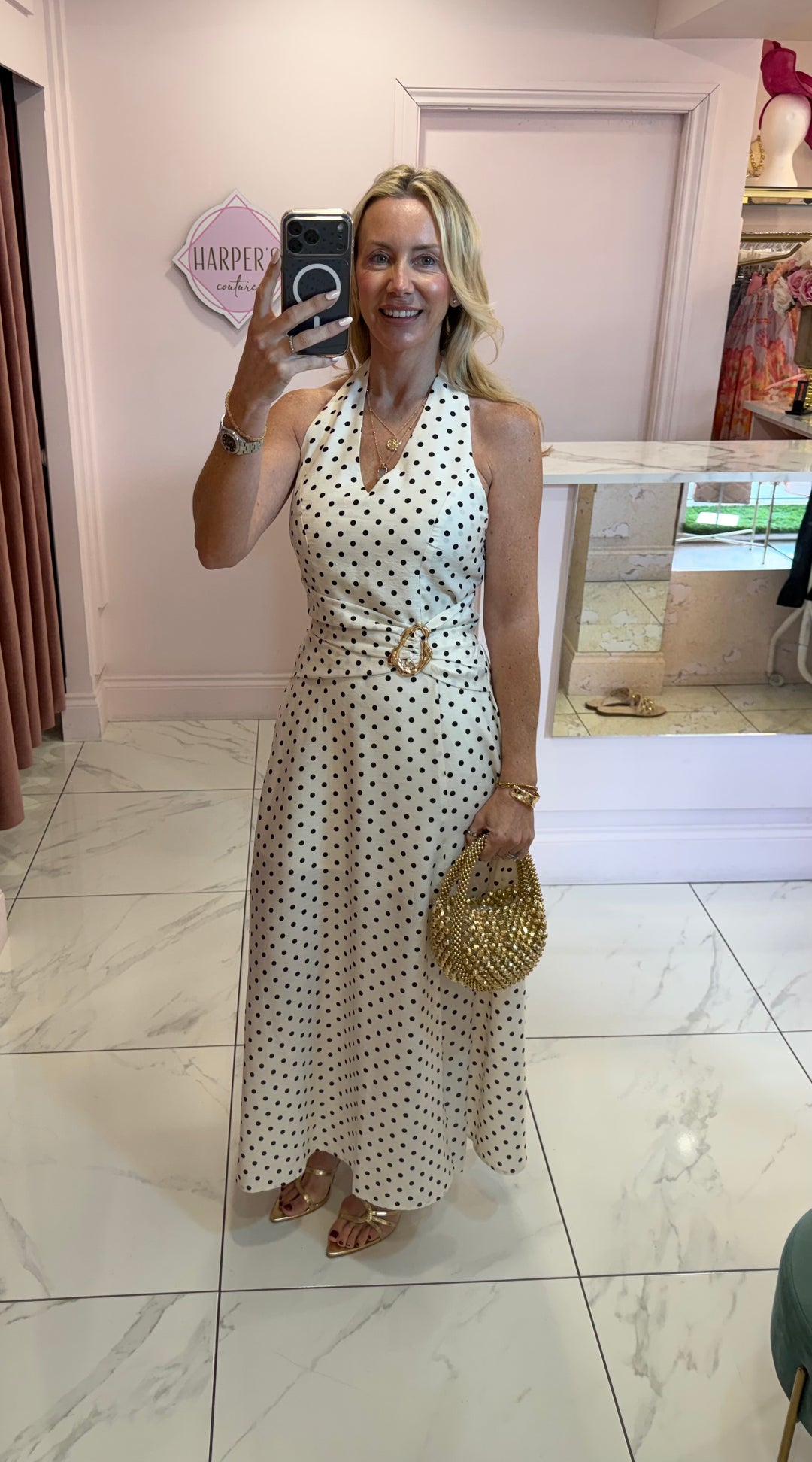Carla Polka Dot Halter Neck Maxi Dress