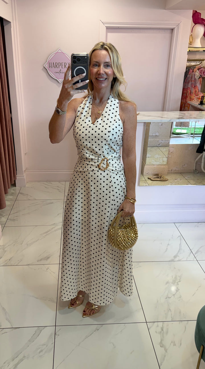 Carla Polka Dot Halter Neck Maxi Dress