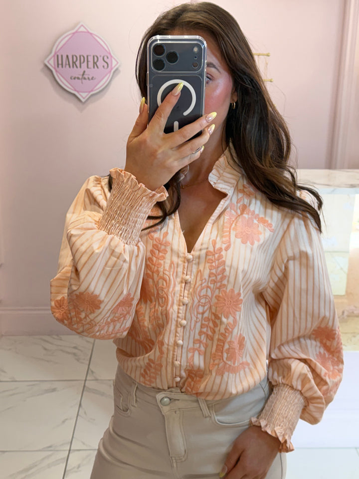 Cherish Coral Embroidery Detail Shirt/Blouse