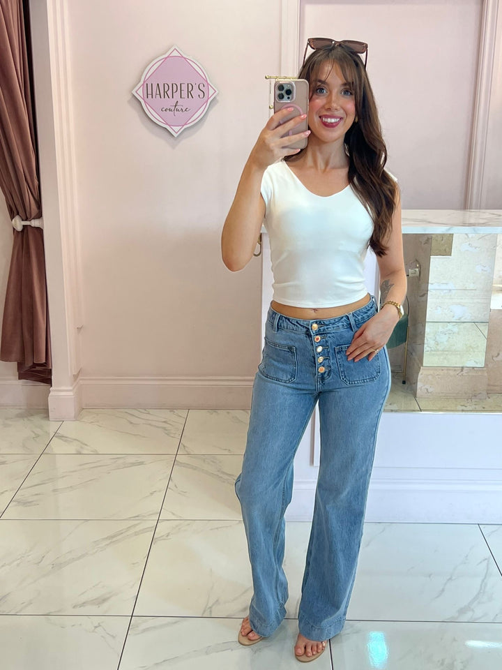 Loretta V Neck Cup Insert Short Sleeve Top