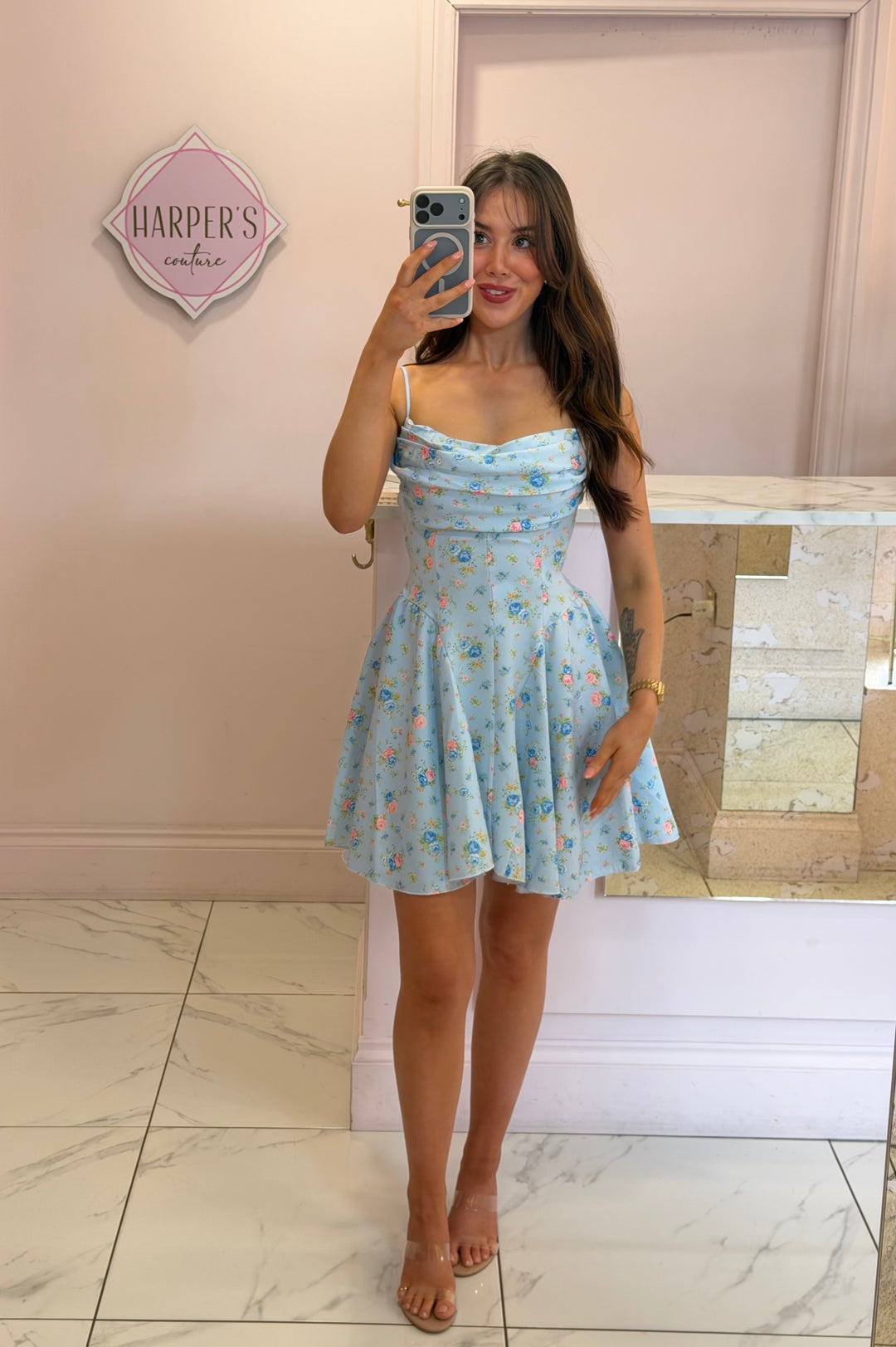 Winona Blue Floral Skater Dress