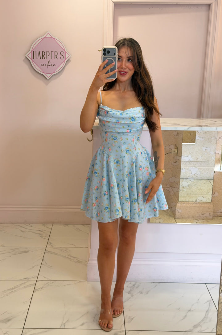 Winona Blue Floral Skater Dress