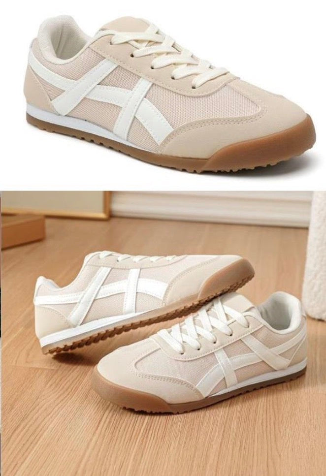 Karis Beige &amp; White Trainers