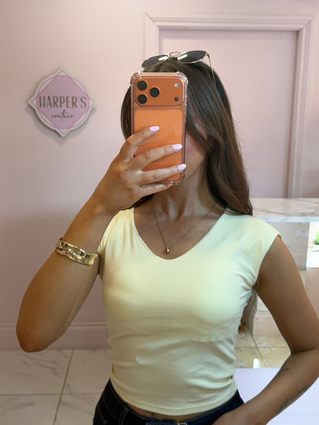 Loretta V Neck Cup Insert Short Sleeve Top