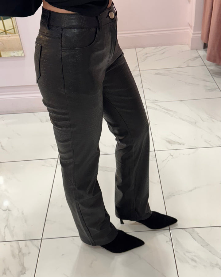 Ramona Black Faux Leather Straight Leg Trousers