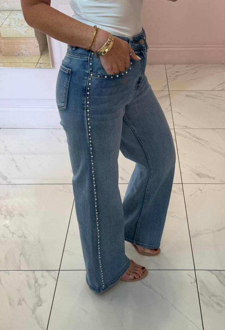 Pearl &amp; Stud Detail Stretch jeans