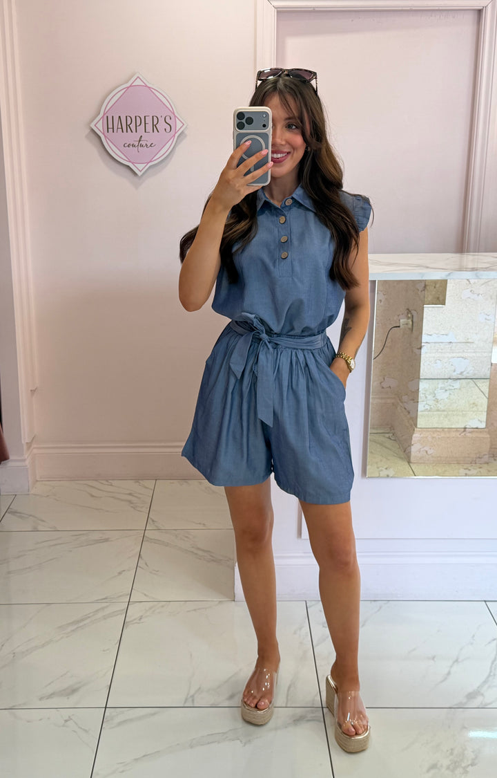 Monica Soft Denim Look Short Co Ord Set