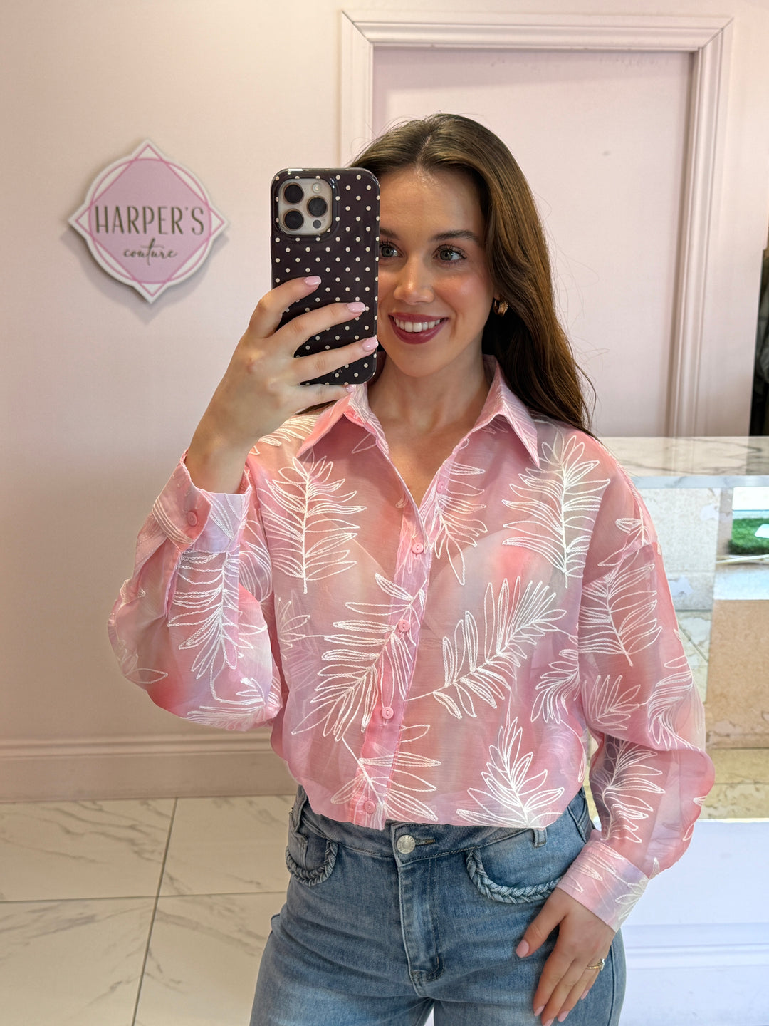 Elle Embroidered Leaf Detail Shirt/Blouse