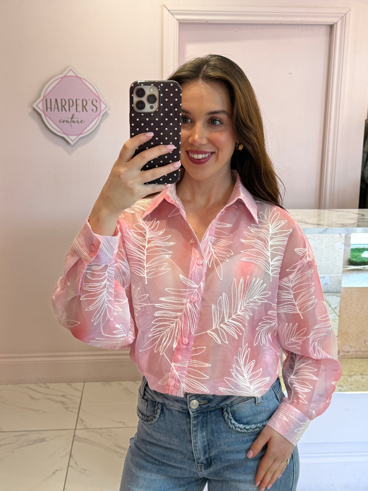 Elle Embroidered Leaf Detail Shirt/Blouse