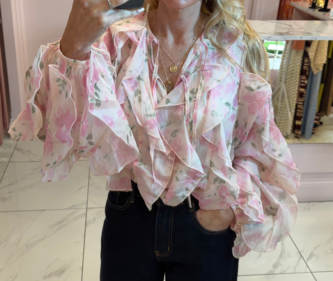 Lara Ruffle &amp; Floral Detail Shirt/Blouse