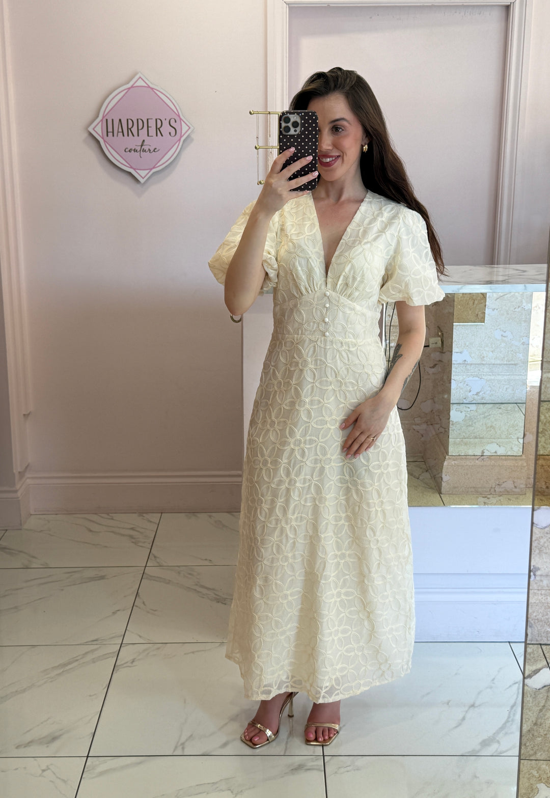 Elsa Cream Floral Embroidered Print Dress