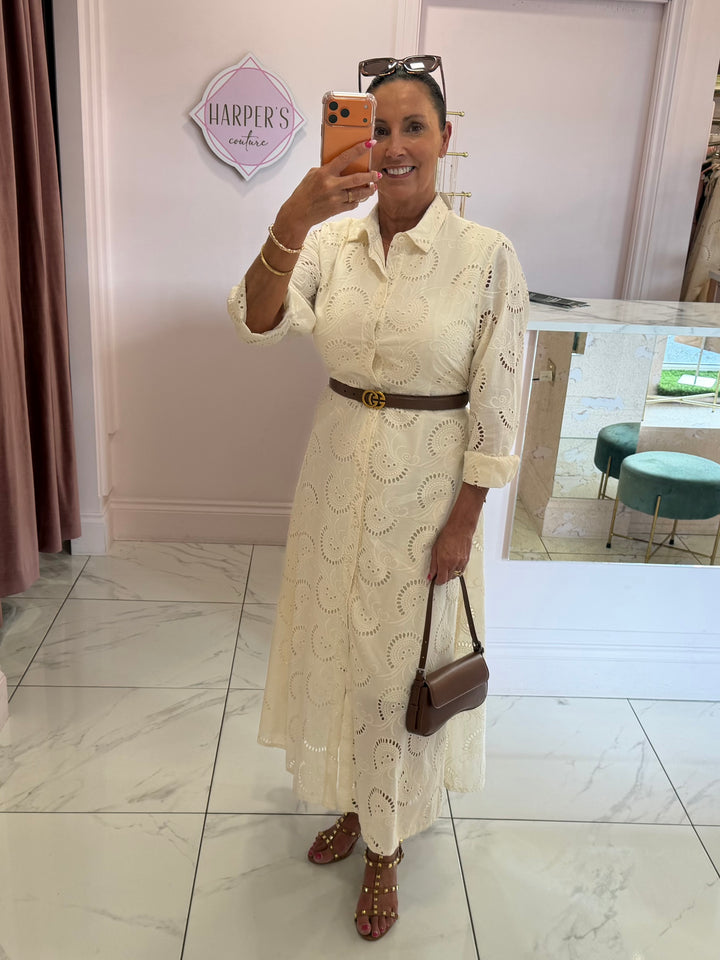 Posy Cream Broderie Anglais Print Dress