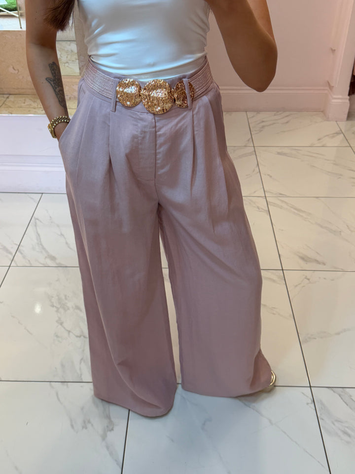Isla Linen Look Wide Leg Belted Trousers