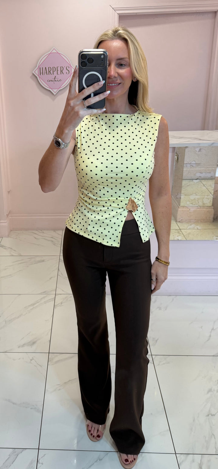 Beatrice Polka Dot Top With Gold Buckle Detail