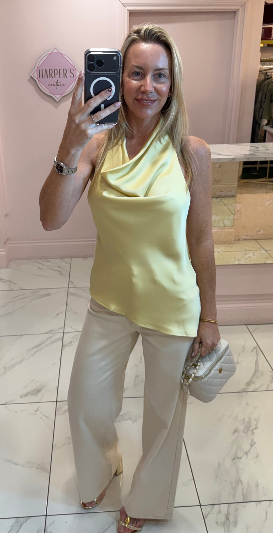 Sienna Satin Asymmetric Halter Neck Top