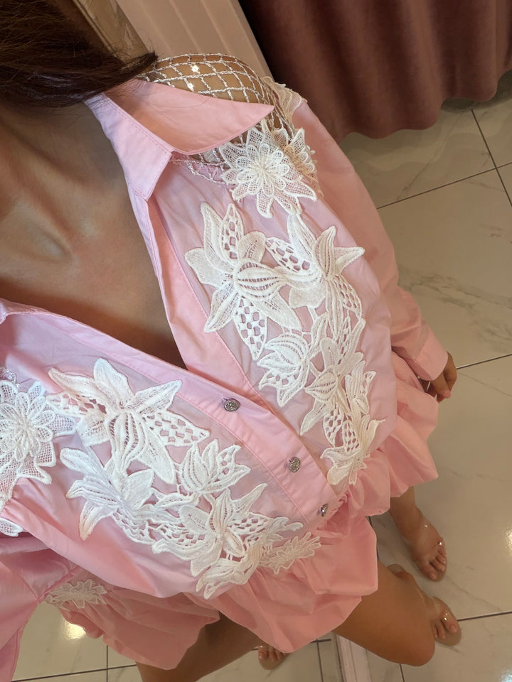 Suzy Floral Embroidered Shirt &amp; Puffball Skort Co Ord Set