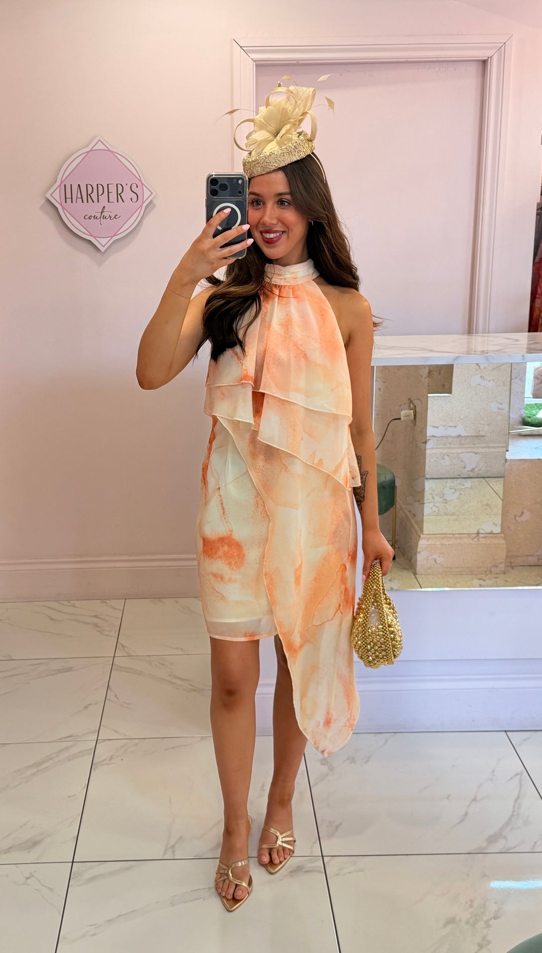 Neama Peach Layered Asymmetrical Dress