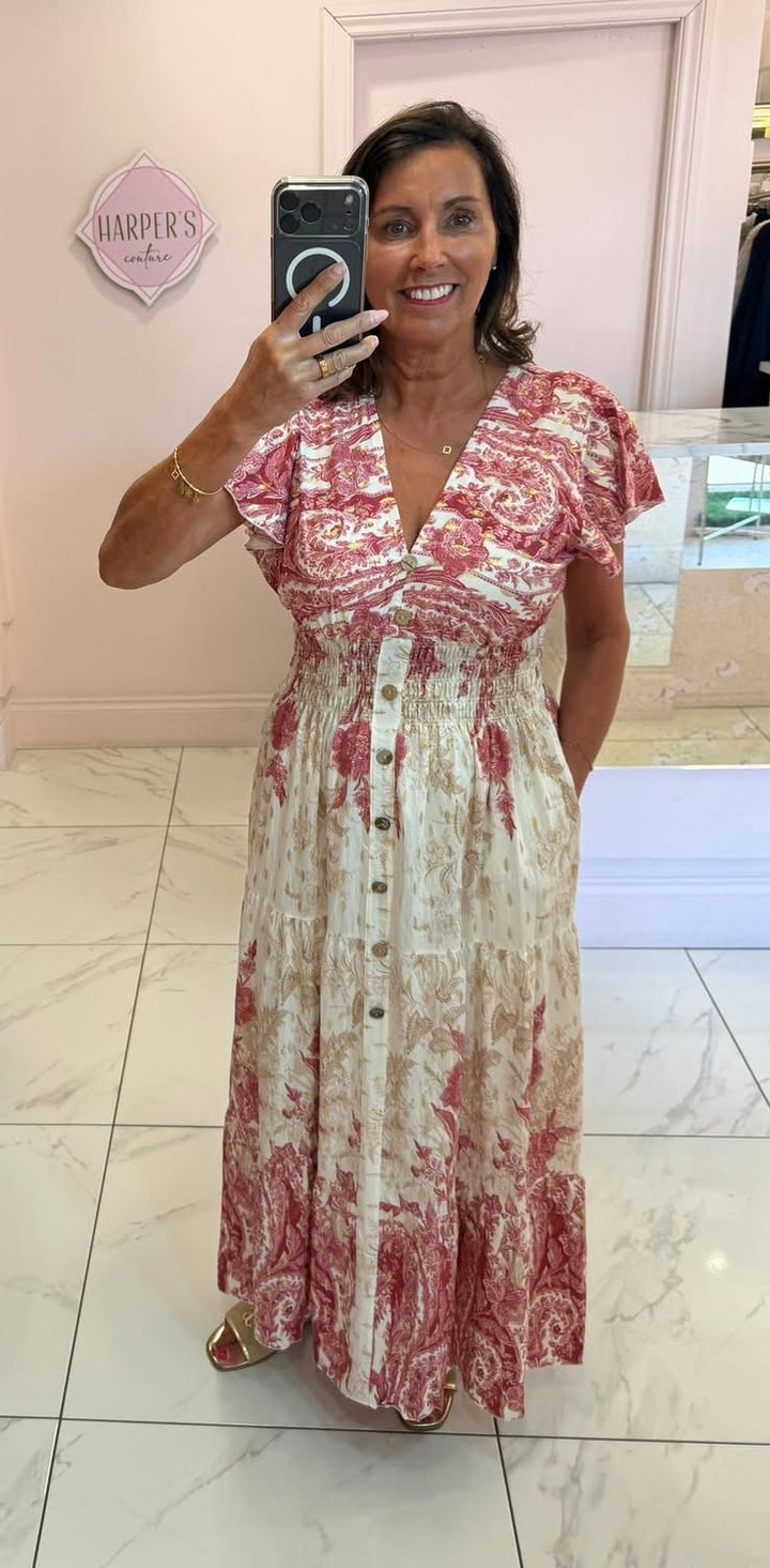 Trina Bohemian Button Midi Dress