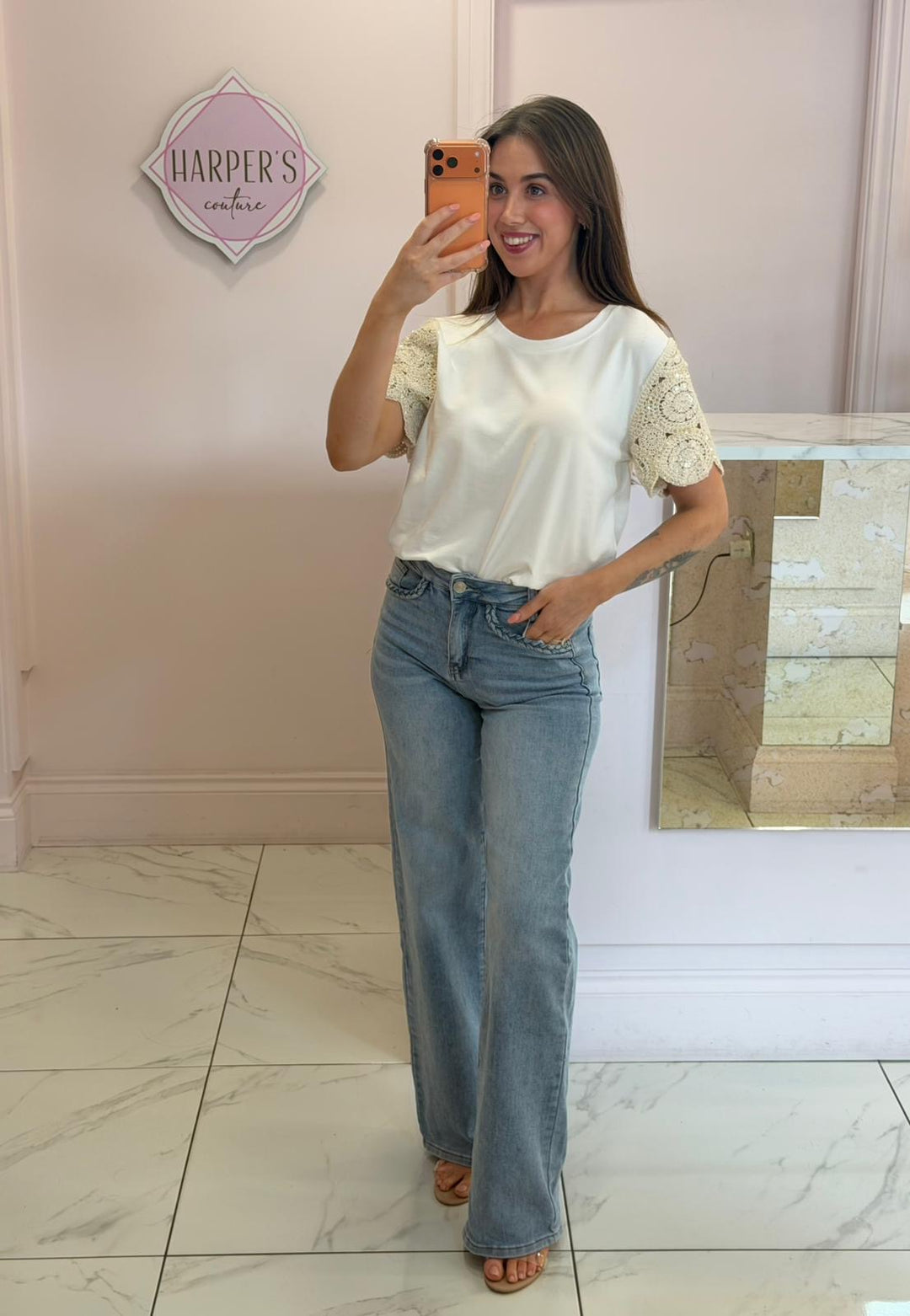 Calla White Crochet Sleeve T-Shirt