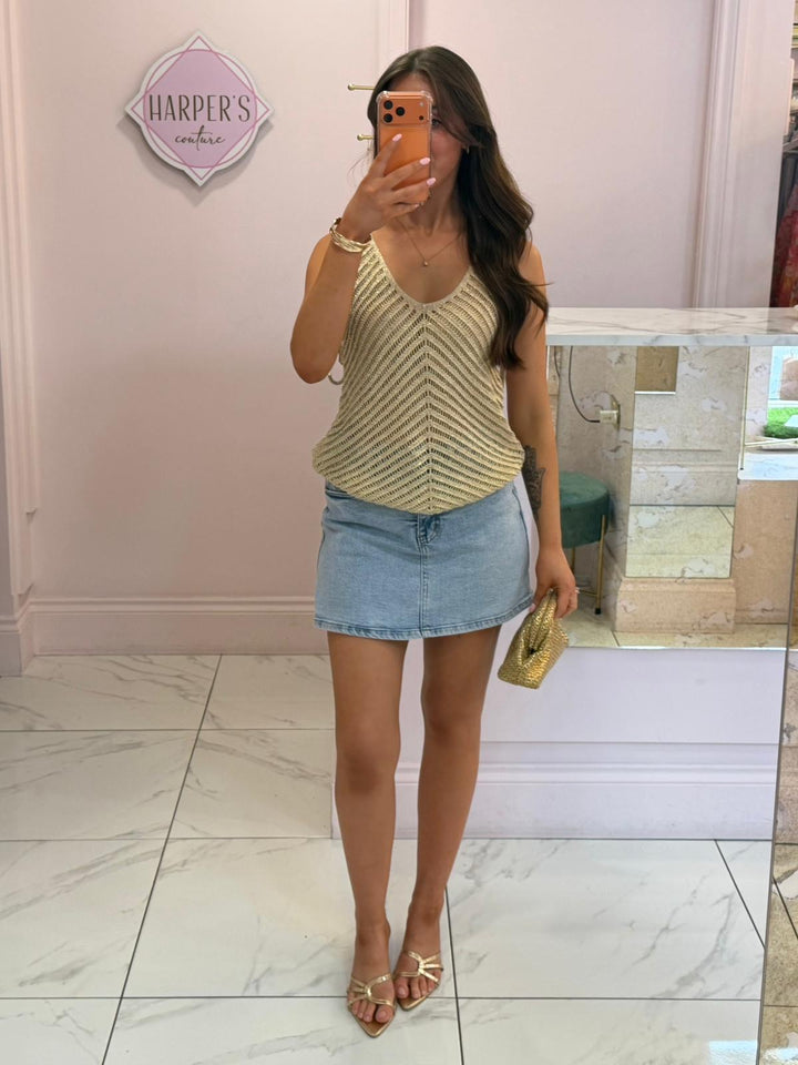Mabel Gold Crochet Vest Top