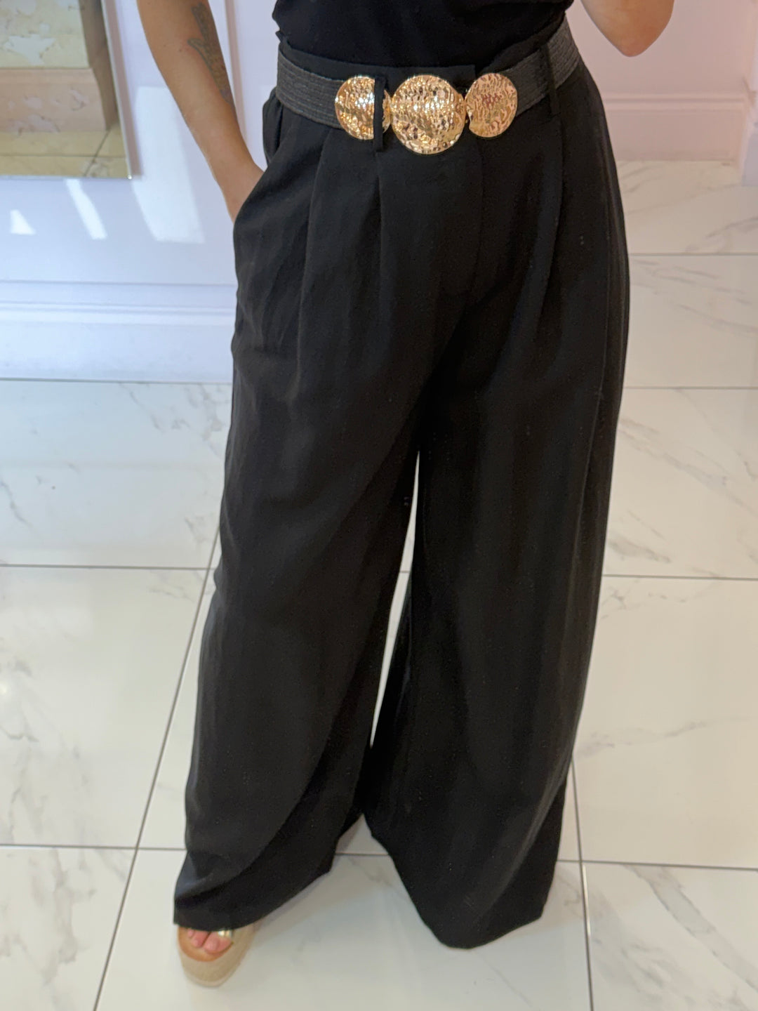 Isla Linen Look Wide Leg Belted Trousers