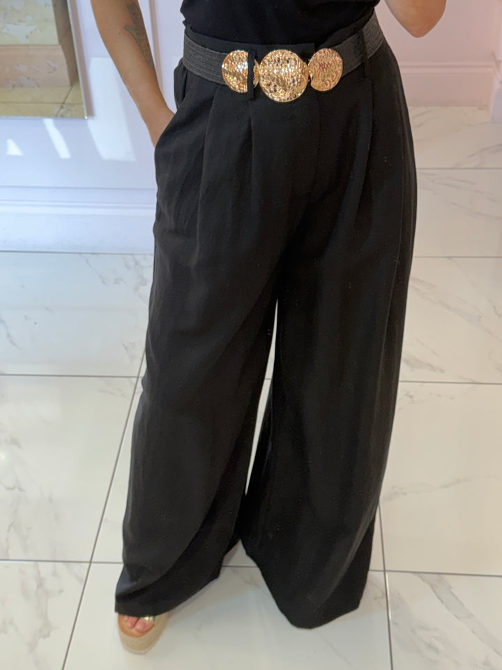 Isla Linen Look Wide Leg Belted Trousers